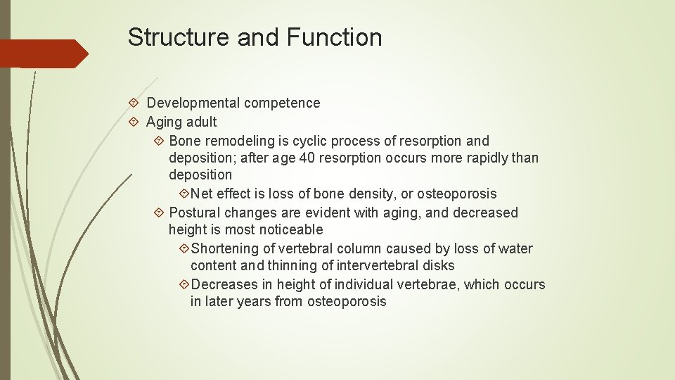 Structure and Function Developmental competence Aging adult Bone remodeling is cyclic process of resorption