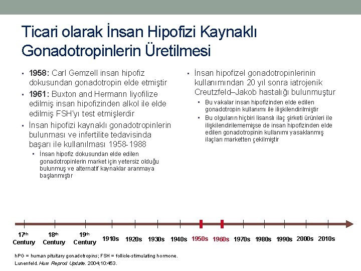 Ticari olarak İnsan Hipofizi Kaynaklı Gonadotropinlerin Üretilmesi • 1958: Carl Gemzell insan hipofiz dokusundan