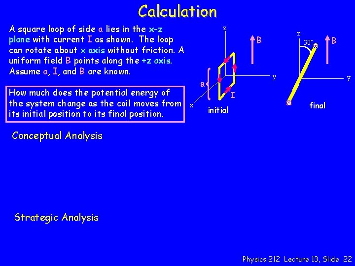 Calculation A square loop of side a lies in the x-z plane with current