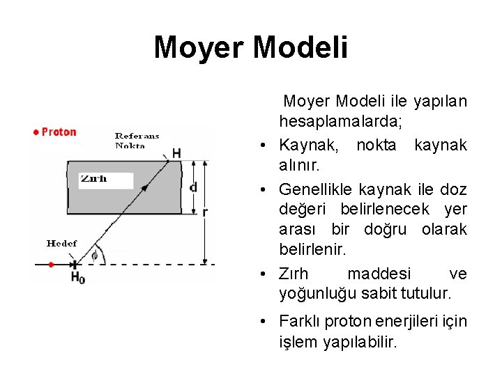 Moyer Modeli ile yapılan hesaplamalarda; • Kaynak, nokta kaynak alınır. • Genellikle kaynak ile