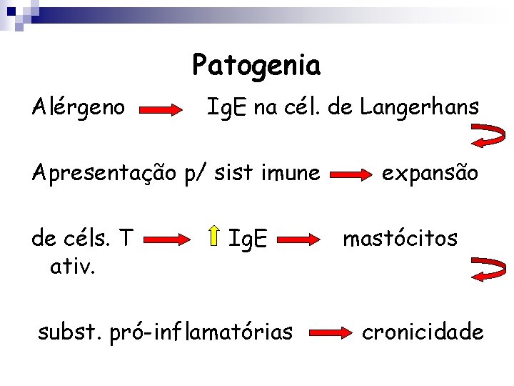 Patogenia Alérgeno Ig. E na cél. de Langerhans Apresentação p/ sist imune de céls.