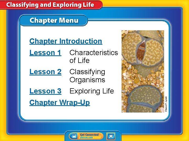 Lesson 1 Characteristics of Life Lesson 2 Classifying Organisms Lesson 3 Exploring Life Chapter