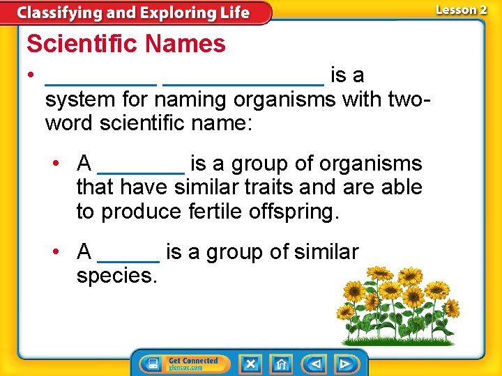 Scientific Names • _____________ is a system for naming organisms with twoword scientific name:
