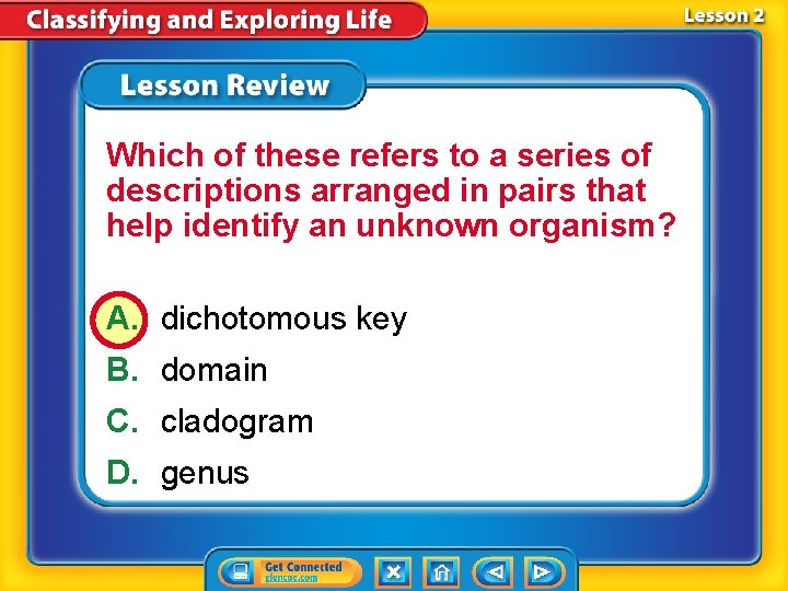 Which of these refers to a series of descriptions arranged in pairs that help