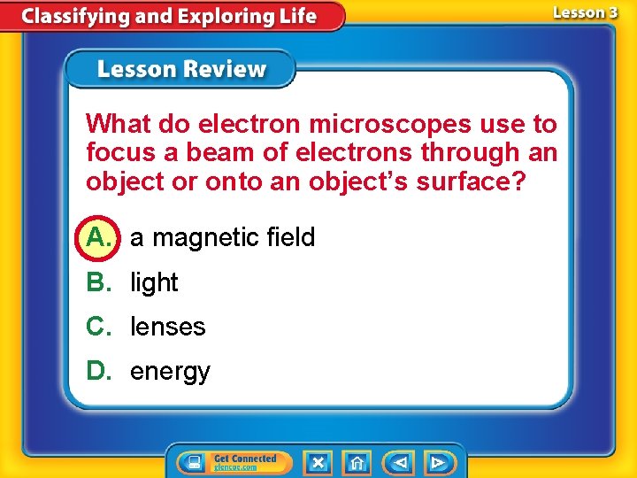 What do electron microscopes use to focus a beam of electrons through an object