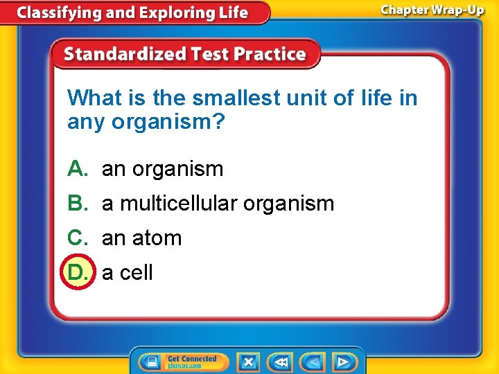 What is the smallest unit of life in any organism? A. an organism B.
