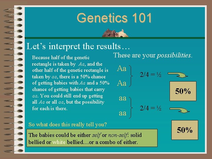 Genetics 101 Let’s interpret the results… Because half of the genetic rectangle is taken