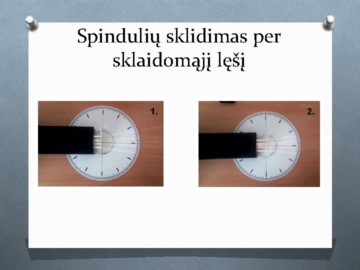 Spindulių sklidimas per sklaidomąjį lęšį 1. 2. Spindulių sklidimas per sklaidomąjį lęšį 1. 2.
