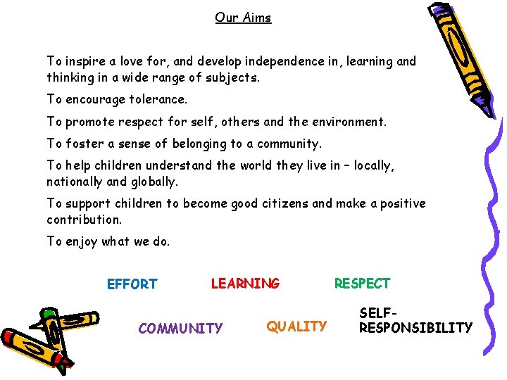 Our Aims To inspire a love for, and develop independence in, learning and thinking