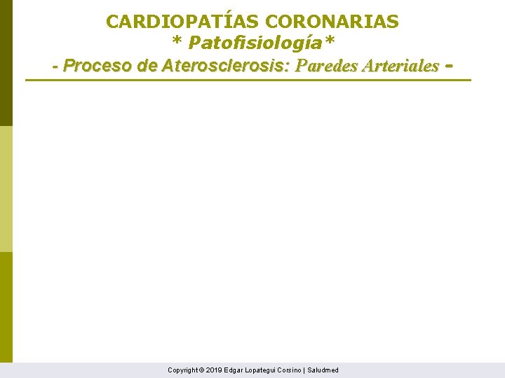 CARDIOPATÍAS CORONARIAS * Patofisiología* - Proceso de Aterosclerosis: Paredes Arteriales - Copyright © 2019