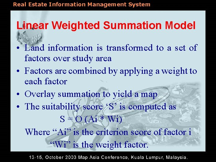 Real Estate Information Management System Linear Weighted Summation Model • Land information is transformed