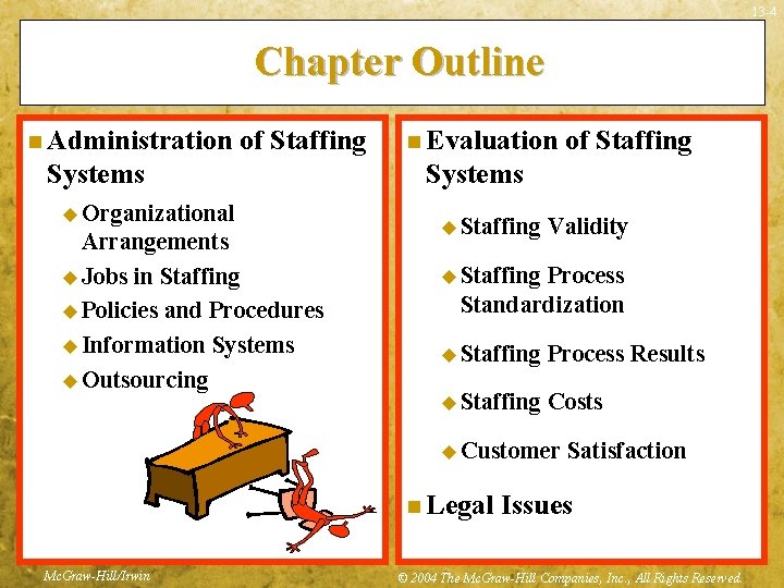 13 -4 Chapter Outline n Administration of Staffing Systems u Organizational Arrangements u Jobs