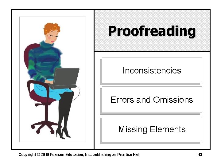 Proofreading Inconsistencies Errors and Omissions Missing Elements Copyright © 2010 Pearson Education, Inc. publishing