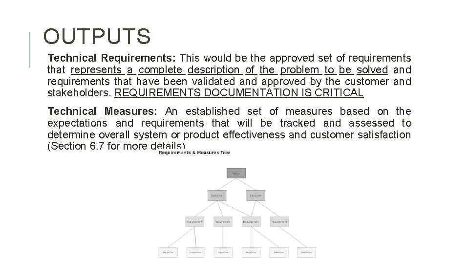 OUTPUTS Technical Requirements: This would be the approved set of requirements that represents a