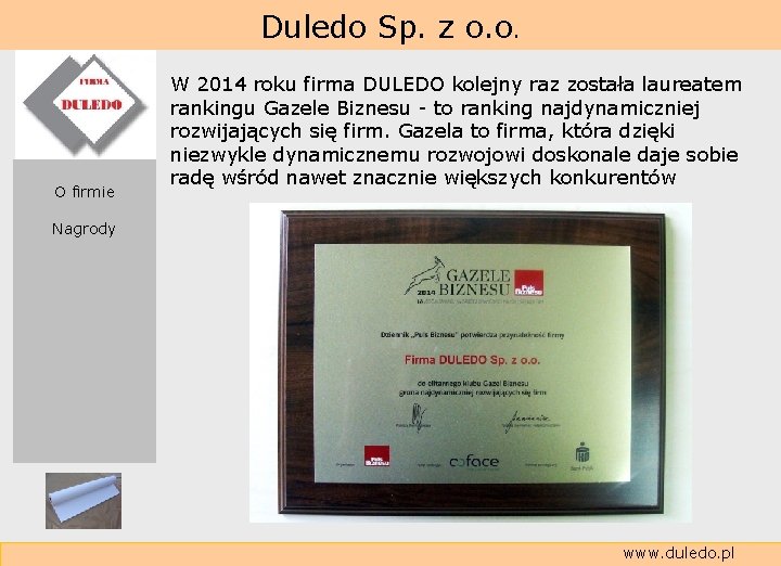  Duledo Sp. z o. o. O firmie W 2014 roku firma DULEDO kolejny