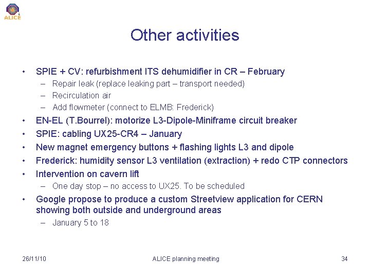 Other activities • SPIE + CV: refurbishment ITS dehumidifier in CR – February –