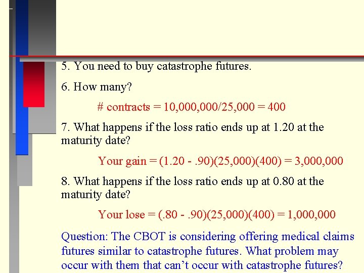 5. You need to buy catastrophe futures. 6. How many? # contracts = 10,