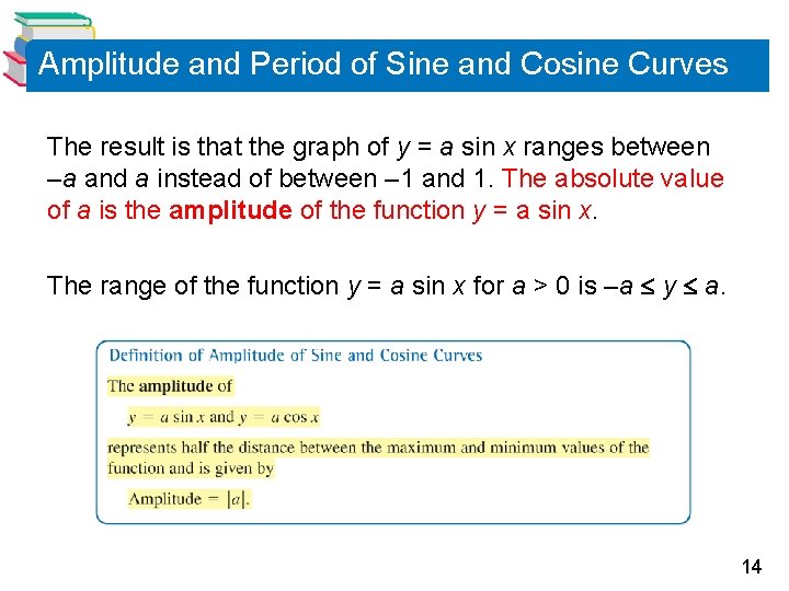 Amplitude and Period of Sine and Cosine Curves The result is that the graph