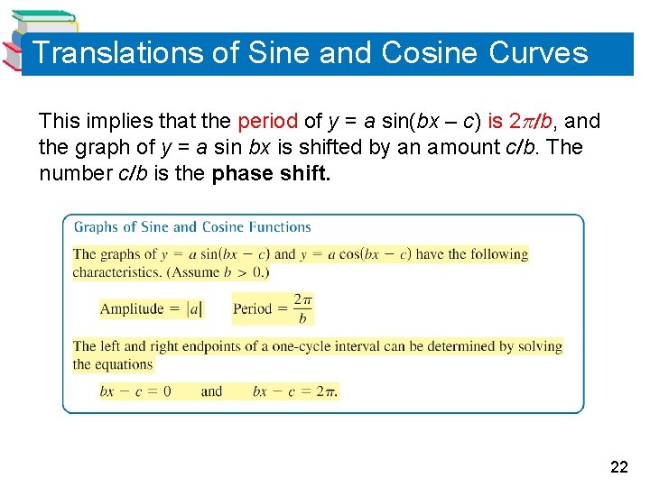 Translations of Sine and Cosine Curves This implies that the period of y =