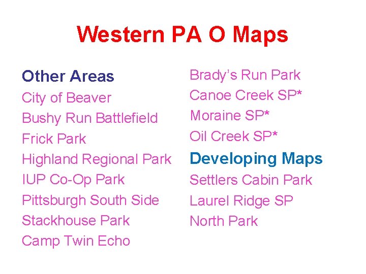 Western PA O Maps Other Areas City of Beaver Bushy Run Battlefield Frick Park