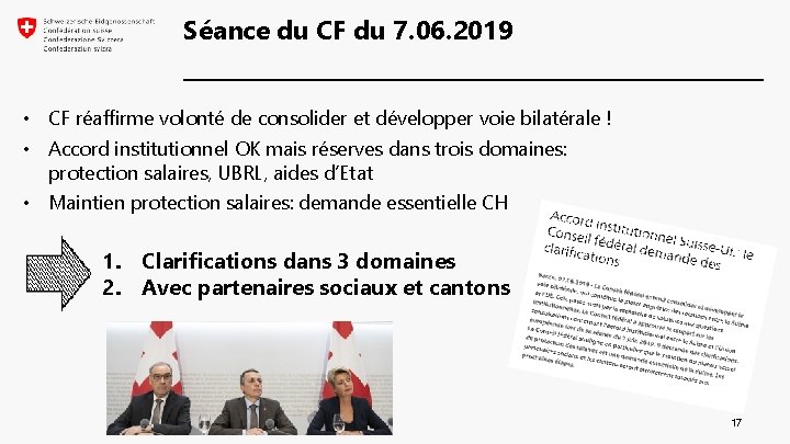 Séance du CF du 7. 06. 2019 • CF réaffirme volonté de consolider et