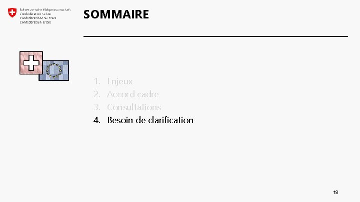 SOMMAIRE 1. 2. 3. 4. Enjeux Accord cadre Consultations Besoin de clarification 18 