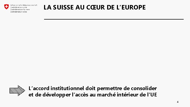 LA SUISSE AU CŒUR DE L’EUROPE L’accord institutionnel doit permettre de consolider et de