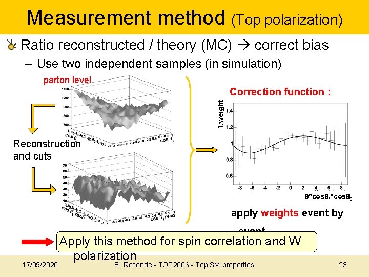 Measurement method (Top polarization) Ratio reconstructed / theory (MC) correct bias – Use two