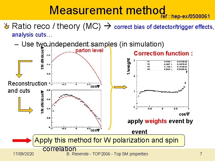 Measurement methodref : hep-ex/0508061 Ratio reco / theory (MC) correct bias of detector/trigger effects,