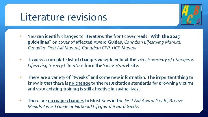 Literature revisions • You can identify changes to literature: the front cover reads “With