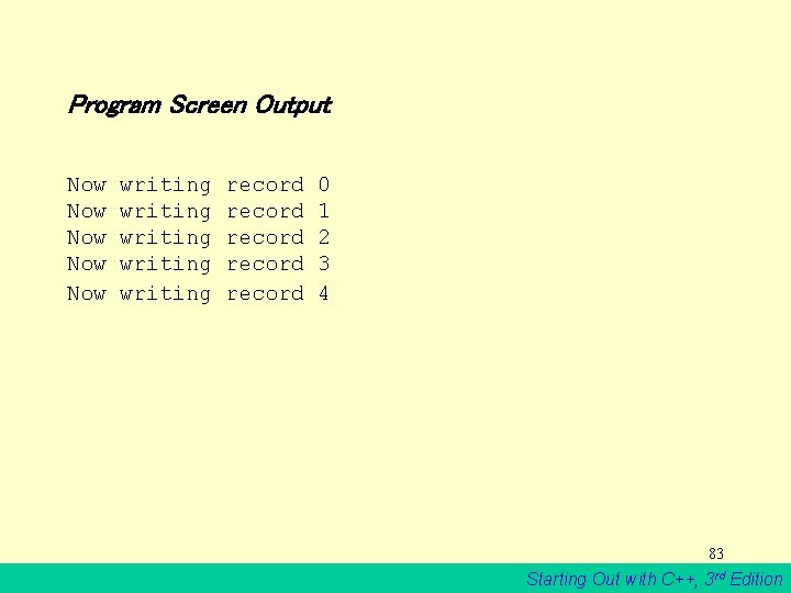 Program Screen Output Now Now Now writing writing record record 0 1 2 3