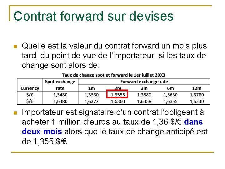 Contrat forward sur devises n Quelle est la valeur du contrat forward un mois