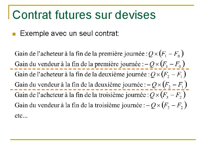 Contrat futures sur devises n Exemple avec un seul contrat: 