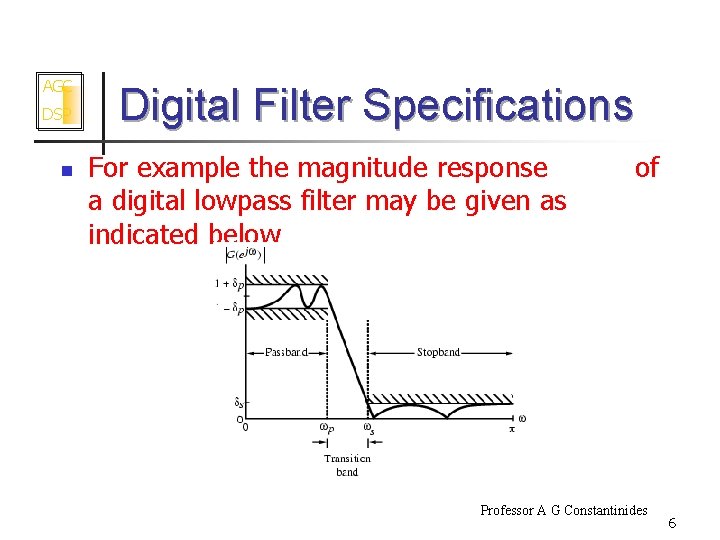 AGC DSP n Digital Filter Specifications For example the magnitude response of a digital