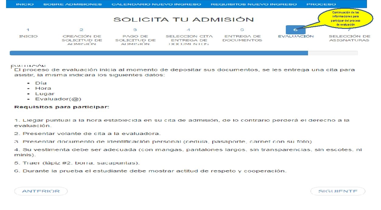 Continuación de las informaciones para participar del proceso de evaluación 