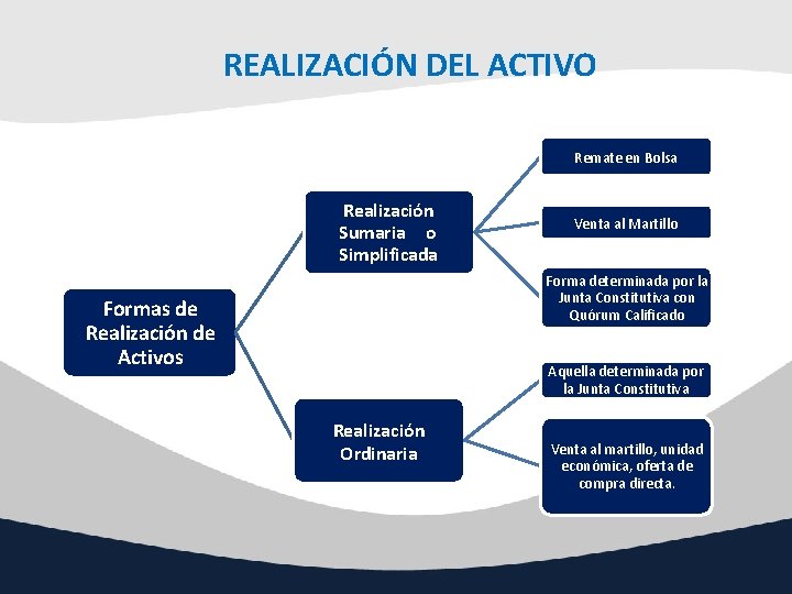 REALIZACIÓN DEL ACTIVO Remate en Bolsa Realización Sumaria o Simplificada Venta al Martillo Forma