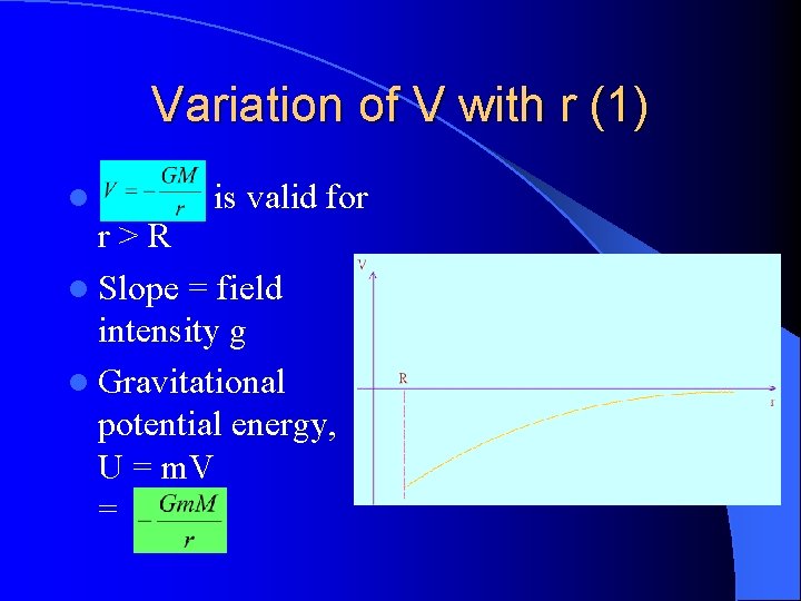 Variation of V with r (1) l is valid for r>R l Slope = Variation of V with r (1) l is valid for r>R l Slope =