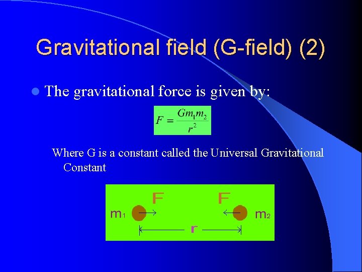 Gravitational field (G-field) (2) l The gravitational force is given by: Where G is Gravitational field (G-field) (2) l The gravitational force is given by: Where G is