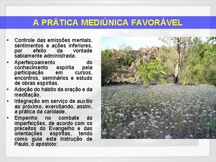 A PRÁTICA MEDIÚNICA FAVORÁVEL § § § Controle das emissões mentais, sentimentos e ações