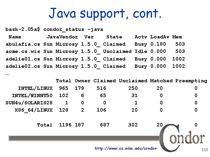 Java support, cont. bash-2. 05 a$ Name abulafia. cs acme. cs. wis adelie 01.