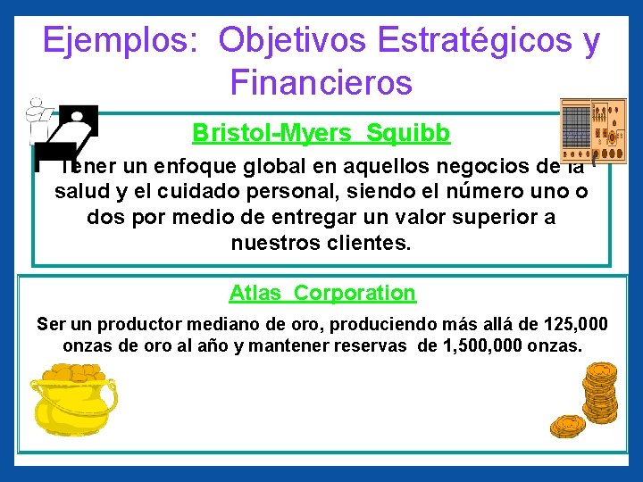 Ejemplos: Objetivos Estratégicos y Financieros Bristol-Myers Squibb Tener un enfoque global en aquellos negocios