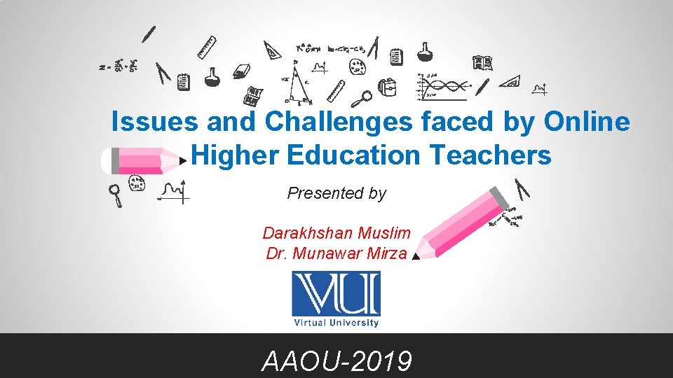 Issues and Challenges faced by Online Higher Education Teachers Presented by Darakhshan Muslim Dr.