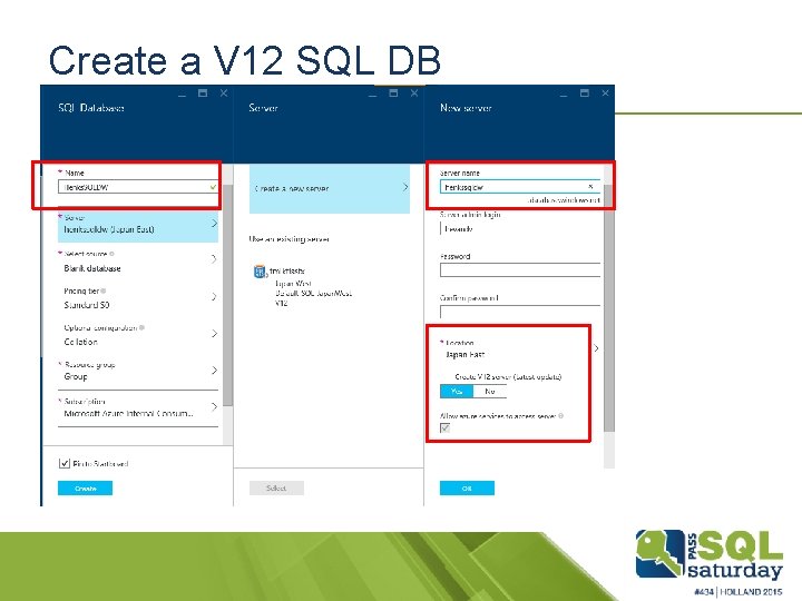 Create a V 12 SQL DB 