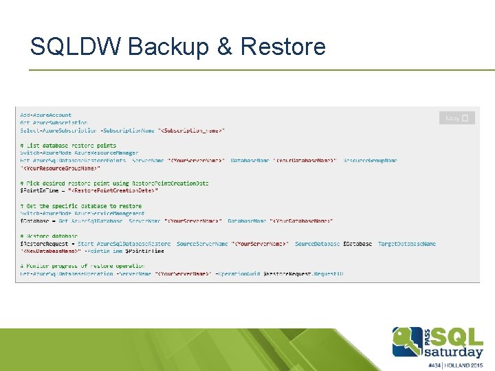 SQLDW Backup & Restore 