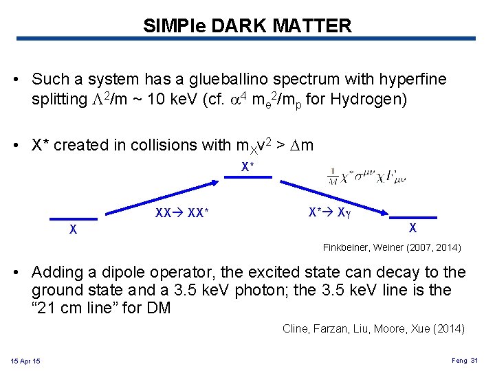 SIMPle DARK MATTER • Such a system has a glueballino spectrum with hyperfine splitting