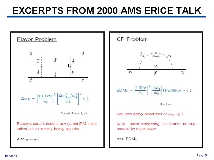 EXCERPTS FROM 2000 AMS ERICE TALK 15 Apr 15 Feng 5 