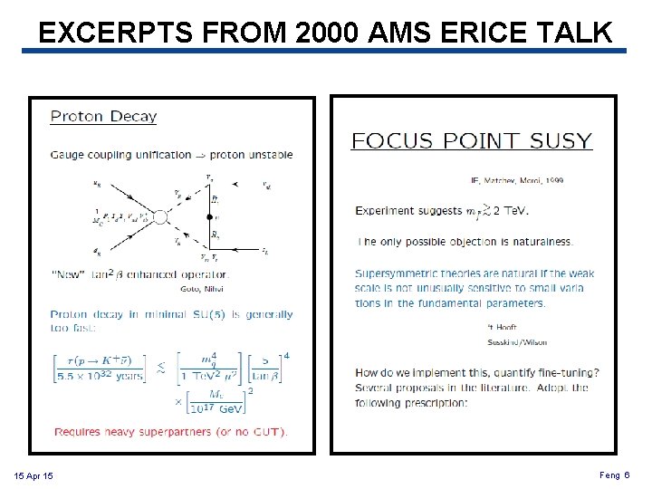 EXCERPTS FROM 2000 AMS ERICE TALK 15 Apr 15 Feng 6 