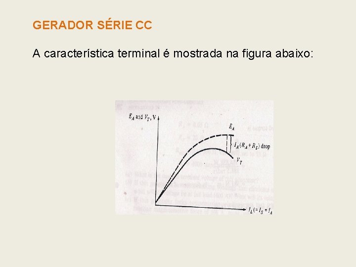 GERADOR SÉRIE CC A característica terminal é mostrada na figura abaixo: GERADOR SÉRIE CC A característica terminal é mostrada na figura abaixo:
