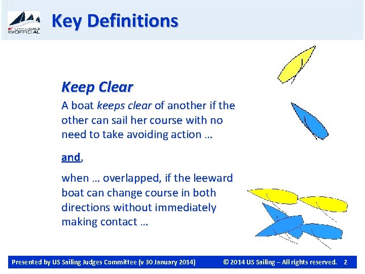 Key Definitions Keep Clear A boat keeps clear of another if the other can