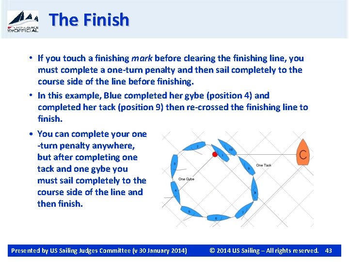 The Finish • If you touch a finishing mark before clearing the finishing line,